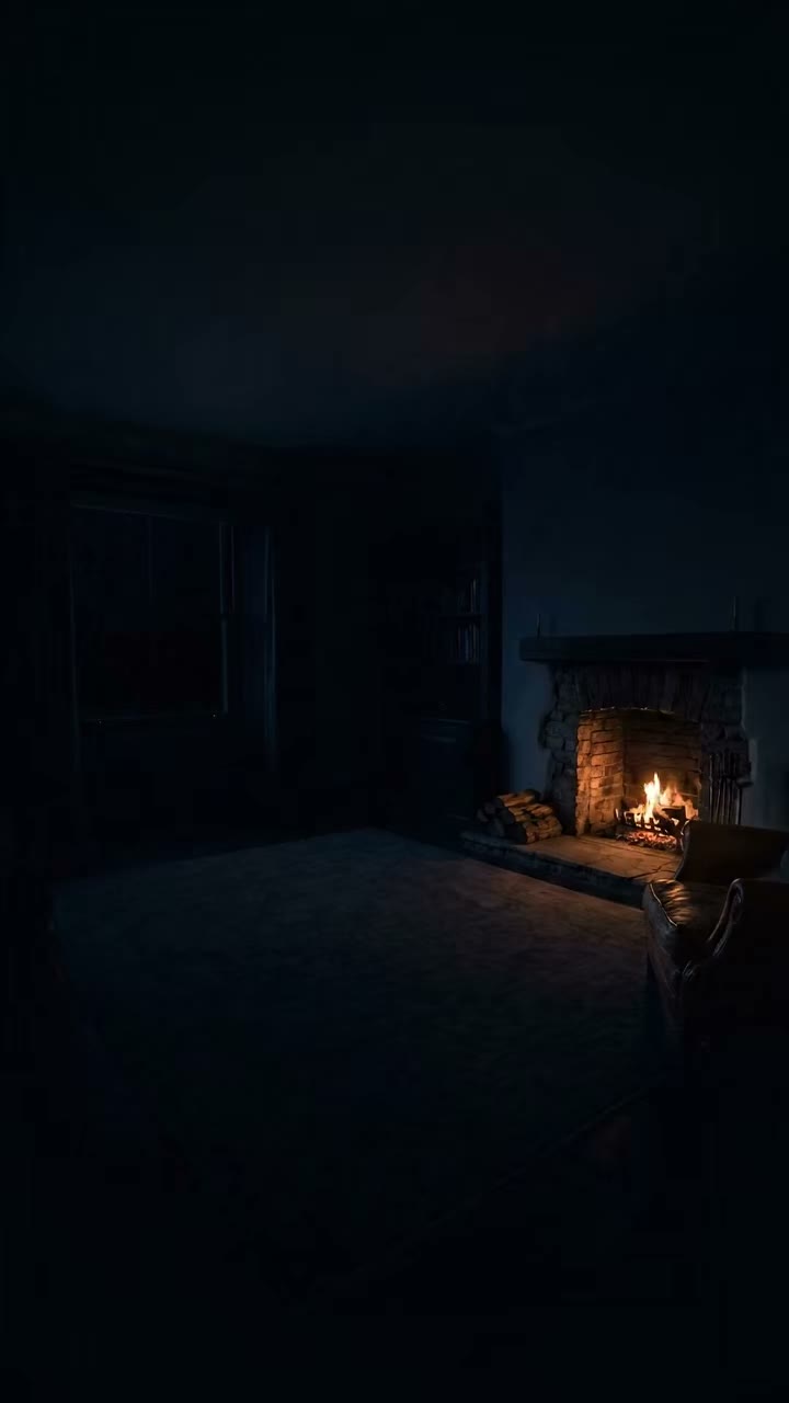 A small fireplace in a dark room